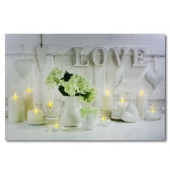 10 LEDes világító falikép Love +gyertyák 60x40cm