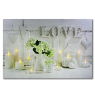 10 LEDes világító falikép Love +gyertyák 60x40cm