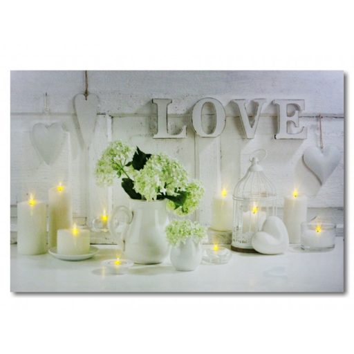 10 LEDes világító falikép Love +gyertyák 60x40cm