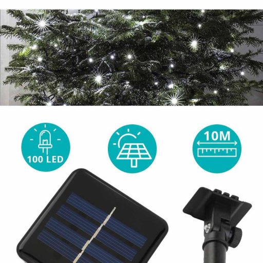 100 LED-es napelemes kerti fényfüzér 9m