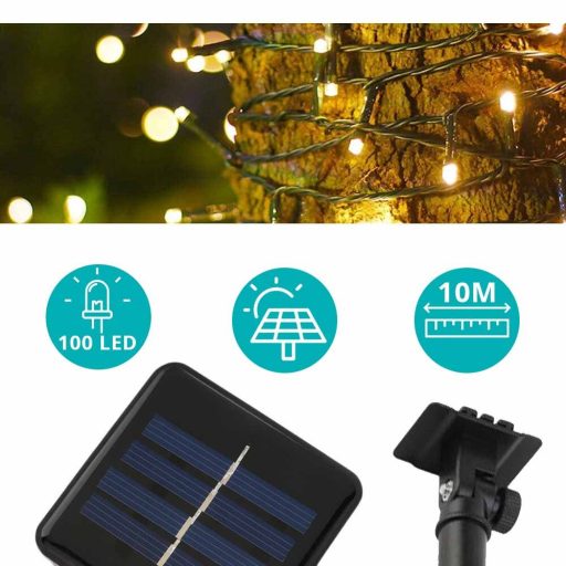 100 LED-es napelemes kerti fényfüzér 9m