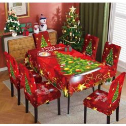   Karácsonyi asztalterítő szett / 1 db asztal terítő + 6 db székhuzat / Karácsonyfa
