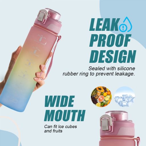 Színátmenetes motivációs kulacs idézetekkel és időskálával (1000 ml)