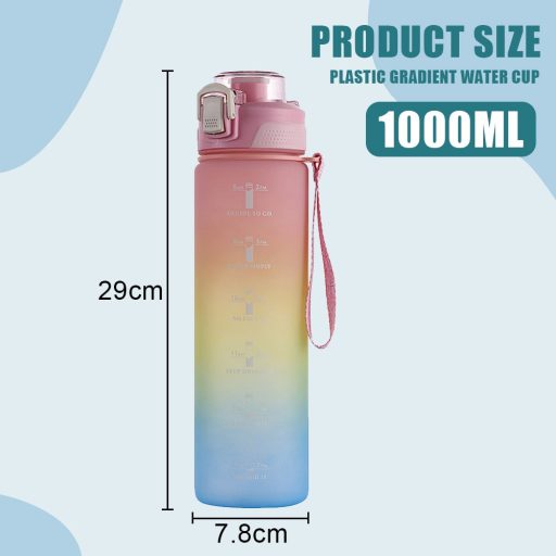 Színátmenetes motivációs kulacs idézetekkel és időskálával (1000 ml)