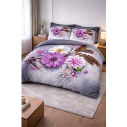   7 részes modern virágmintás ágyneműhuzat- elegáns lila-fehér design