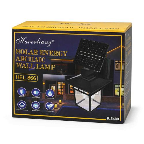 Napelemes falilámpa HEL-866 – kültéri LED kerti lámpa, mozgásérzékelő, időjárásálló