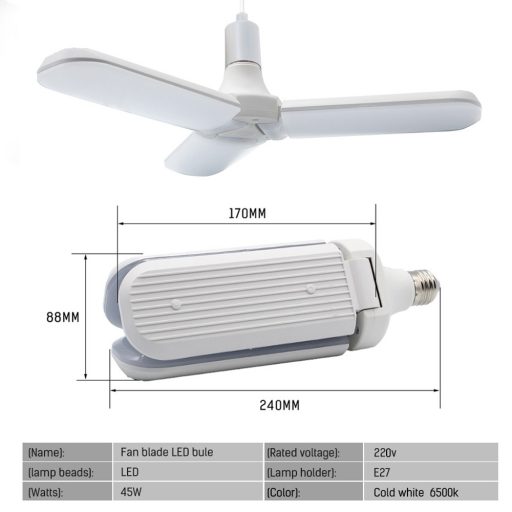 Ventilátor formájú, kinyitható E27 LED lámpa / állítható vetítési szöggel - 45W