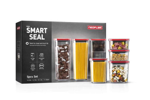 Neoflam Smart Seal ételtároló doboz szett – 5 részes, légmentesen záródó konyhai tárolók