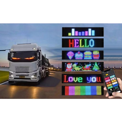 Digitális LED Panel Autó Szélvédőre – Egyedi Kijelző, Óra & Info/ Programozható 120 x 595 mm