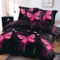 7 részes ágynemű garnitúra Fekete/Pink pillangó