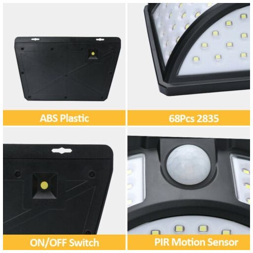  68 LED-es solar PIR mozgásérzékelős lámpa