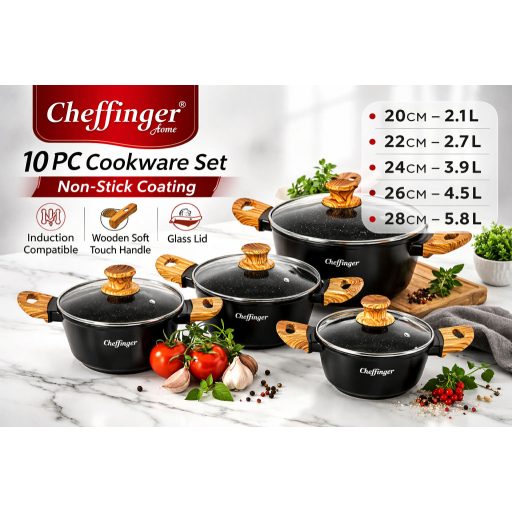 Cheffinger 10 részes edénykészlet/ fekete