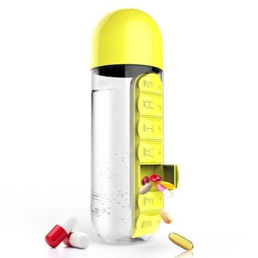 Heti gyógyszer/vitamin  rendszerező, beépített víztartóval 600ml, műanyag, 7,5 x 23 cm