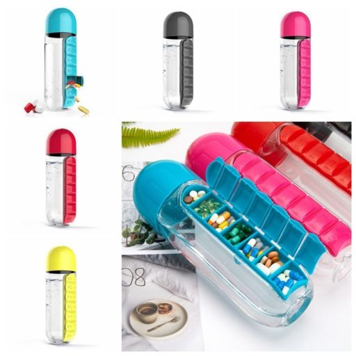 Heti gyógyszer/vitamin  rendszerező, beépített víztartóval 600ml, műanyag, 7,5 x 23 cm