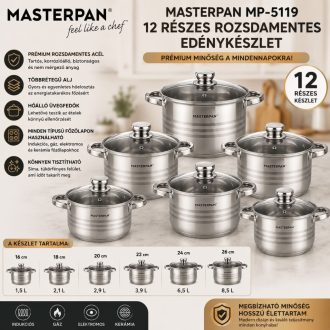   MASTERPAN MP-5119 Rozsdamentes Edénykészlet – 12 Részes Prémium Fazékszett