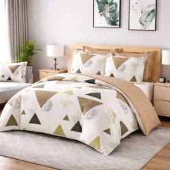   7 részes Modern geometrikus mintás ágyneműhuzat-bézs / földszínek harmonikus kombinációja