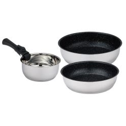   Bohmann BH-7924 Ezüstszínű márvány bevonatú serpenyő- és szószosedény készlet levehető nyéllel