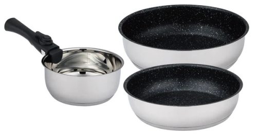 Bohmann BH-7924 Ezüstszínű márvány bevonatú serpenyő- és szószosedény készlet levehető nyéllel