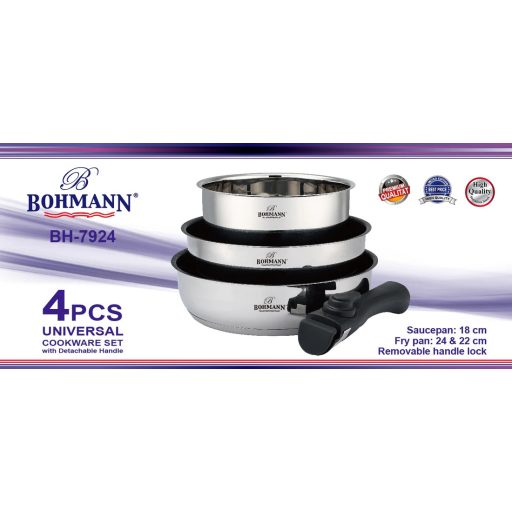 Bohmann BH-7924 Ezüstszínű márvány bevonatú serpenyő- és szószosedény készlet levehető nyéllel