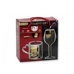 Női szett 2db bögre +boros pohár díszdobozban