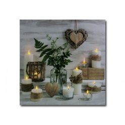  10 LEDes világító falikép gyertyás szíves 40x40cm