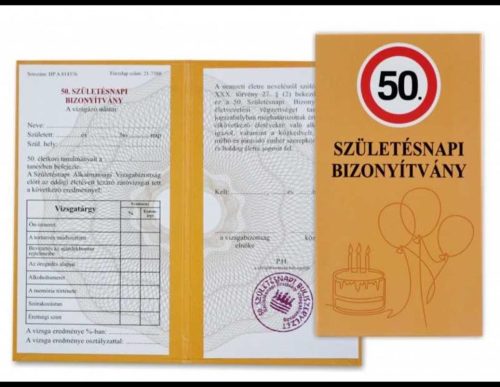 VICCES, TRÉFÁS BIZONYÍTVÁNY, SZÜLETÉSNAPI 50 