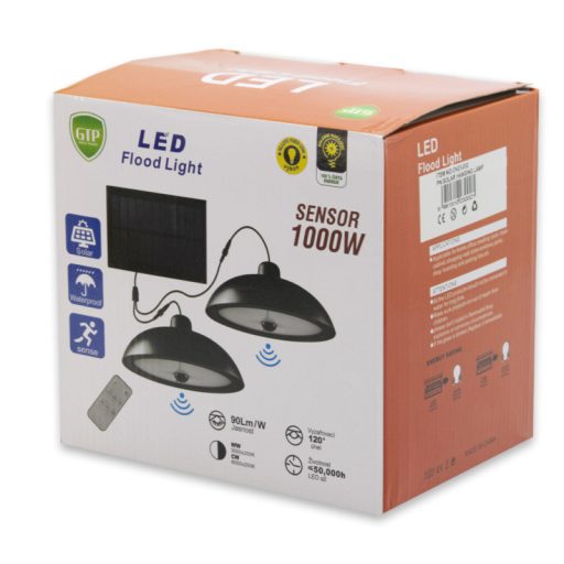 NAPELEMES KÜLTÉRI LED LÁMPA – 2 DB LÓGÓ LÁMPA, BÚRÁVAL ÉS TÁVIRÁNYÍTÓVAL