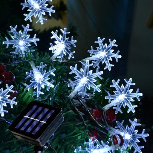 ​Napelemes karácsonyi fényfüzér hópehely alakú LED izzókkal 30 Led-es