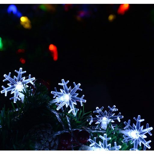 ​Napelemes karácsonyi fényfüzér hópehely alakú LED izzókkal 30 Led-es