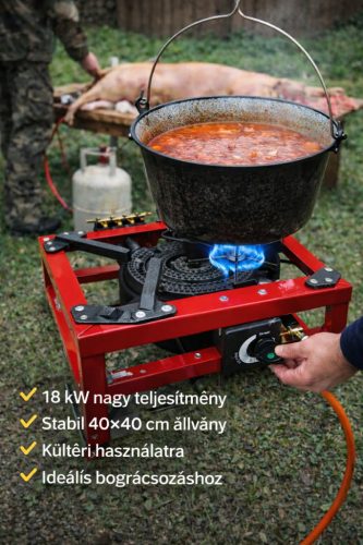 Profi 18 kw gázégő zsámoly bográcshoz-stabil 40 x 40 cm állványos kültéri gázfőző