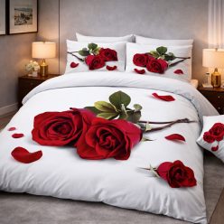 7 részes vörös rózsás ágyneműhuzat- letisztult design