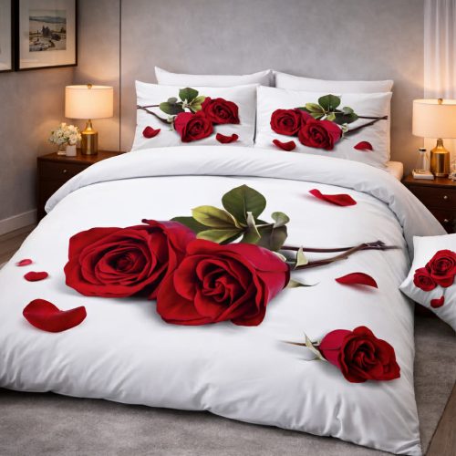 7 részes vörös rózsás ágyneműhuzat- letisztult design