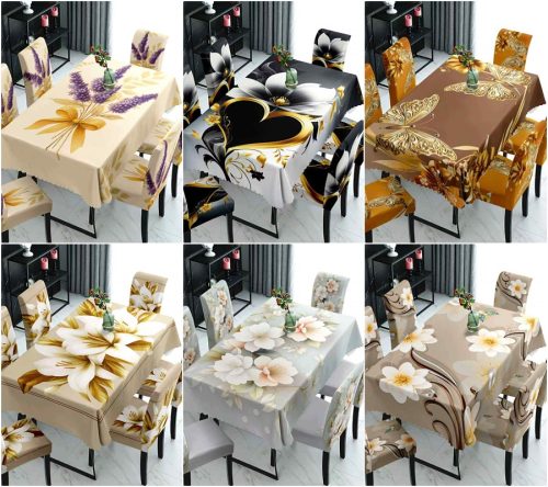 1 db asztalterítő 6 db székhuzattal - több színben/Gyönyörű mintákkal