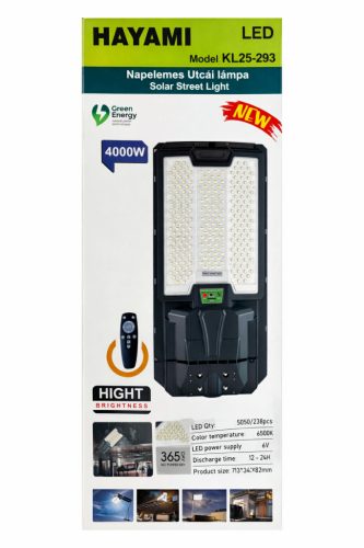 Hayami KL25-293 napelemes Led utcai lámpa 4000 W - kültéri solar reflektor/távírányítóval