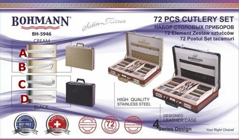 Bohmann evőeszköz készlet bőröndben, 72 darabos