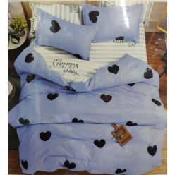 7 részes Ágynemű Garnitúra- Világoskék-Fekete Szíves