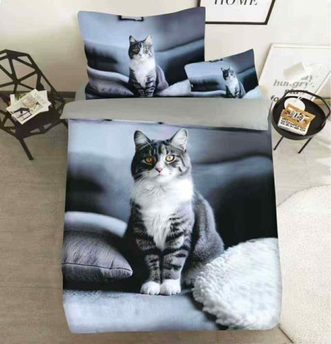 3 RÉSZES 3D ÁGYNEMŰHUZAT SZÜRKE CICA