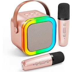   Mini karaoke szett, RGB hordozható bluetooth hangszóró + 2 vezetéknélküli mikrofon