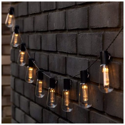  Kültéri napelemes szolár LED fényfüzér, villanykörte design, 10 LED, 10 m hosszú