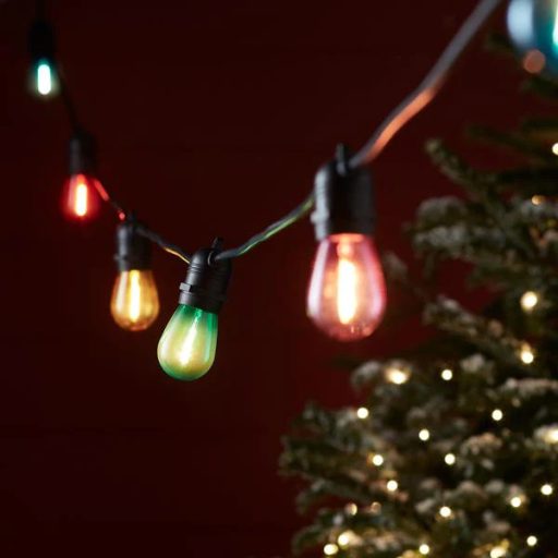  Kültéri napelemes szolár LED fényfüzér, villanykörte design, 10 LED, 10 m hosszú