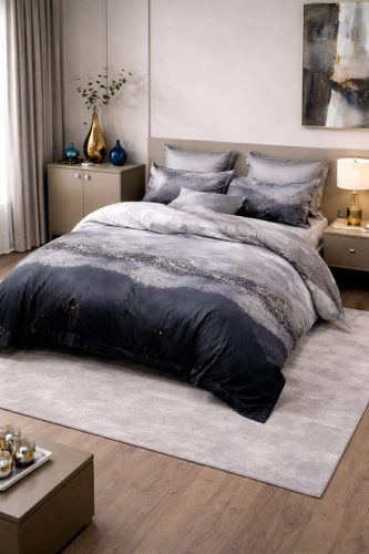 7 részes elegáns, ombre mintás ágynemű garnitúra-luxus fekete-szürke design