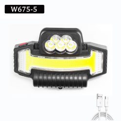   5LED+COB fejlámpa USB újratölthető 5 üzemmódú vízálló W685-5