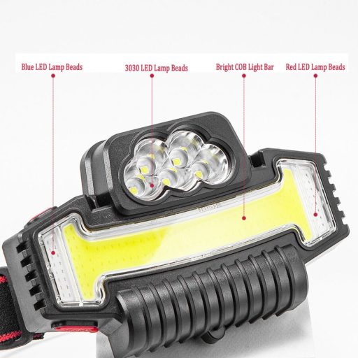 5LED+COB fejlámpa USB újratölthető 5 üzemmódú vízálló W685-5