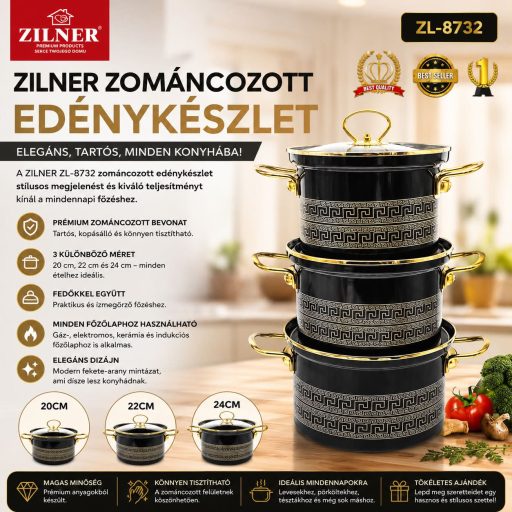 Stílusos és praktikus ZILNER ZL-8732 zománcozott edénykészlet