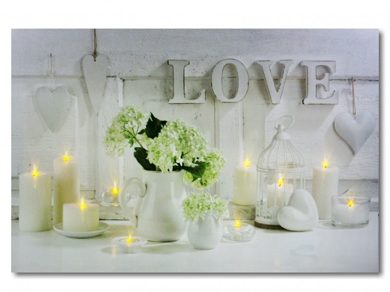 Image of 10 LEDes világító falikép Love +gyertyák 60x40cm