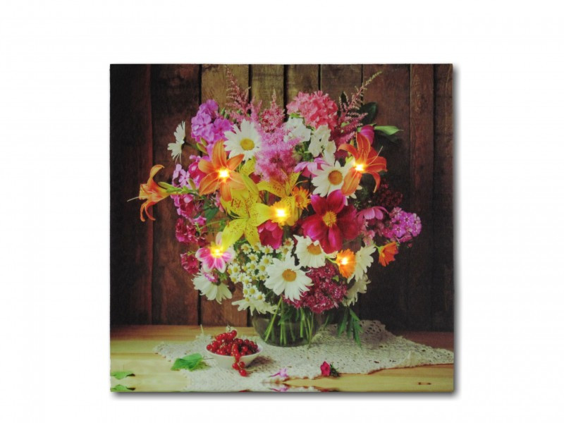 Image of 5 LEDes világító falikép virágcsokor 30x30cm