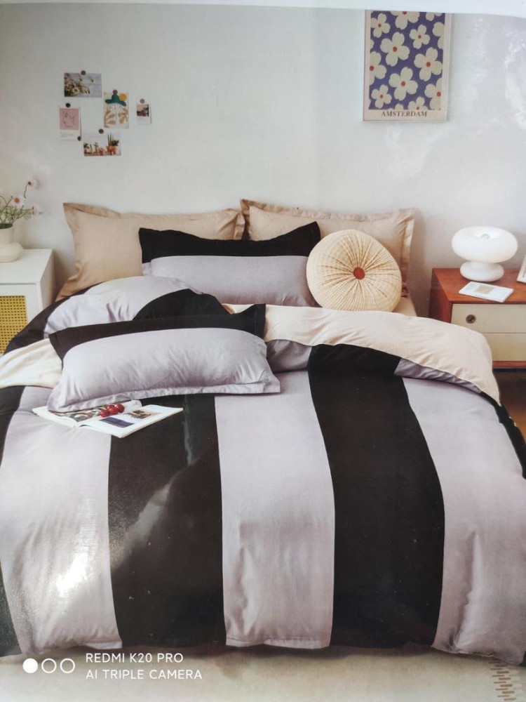 Image of 7 részes ágynemű garnitúra / Fekete csíkos szett