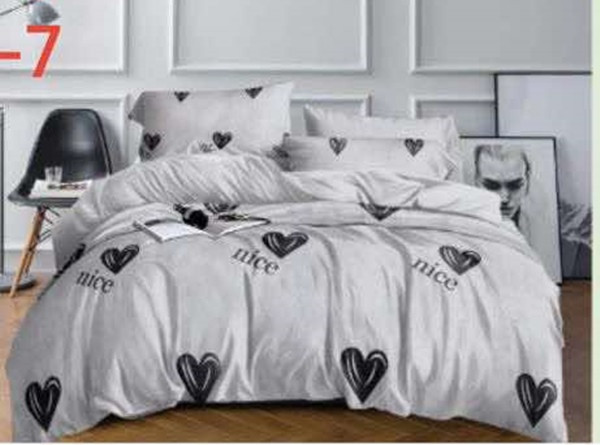 Image of Plüss ágynemű garnitúra 3 részes / Szürke-Fekete szíves