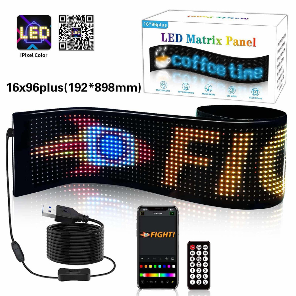 Image of Digitális Led Panel egyedi kijelző az autő szélvédőjére, programozható 192 x 898 mm