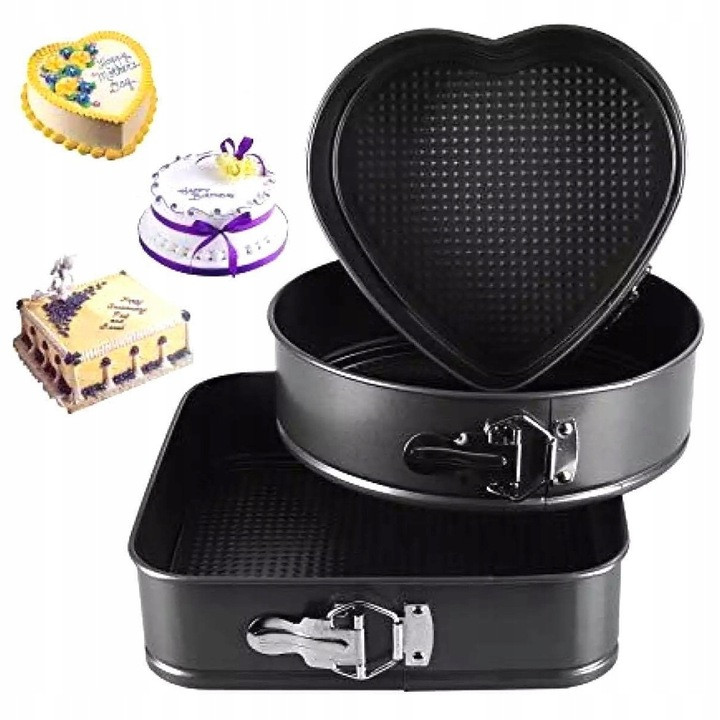 Image of 3 db-os 22/24/26cm tortaforma készlet - négyszög, kerek, szív